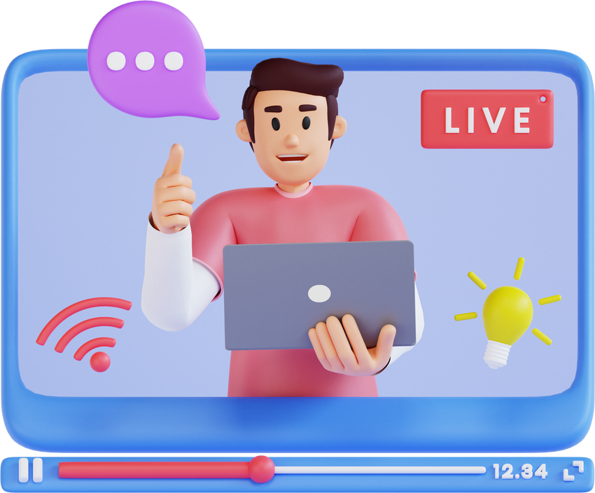Young Man Delivered Video via Live 3D Character Illustration